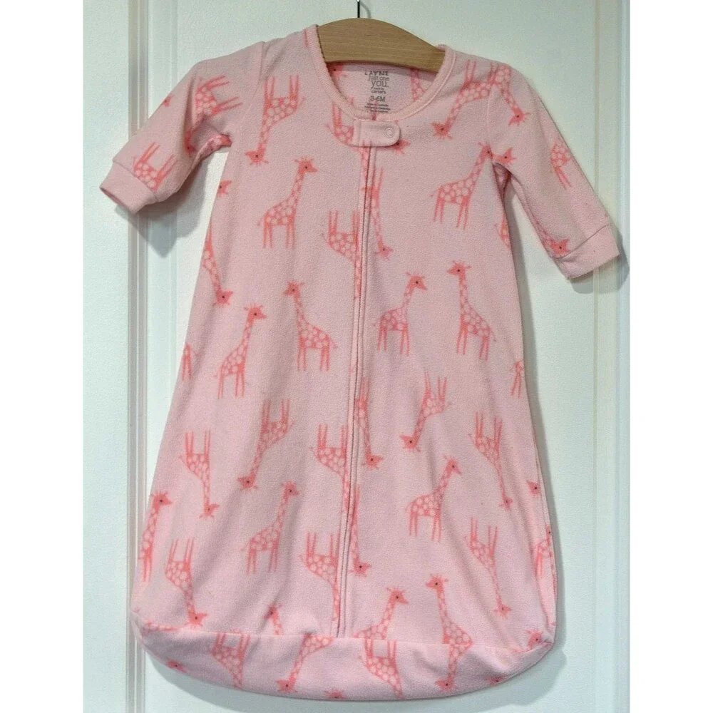 Just One You Carter's Fleece Sleep Sack Gown Pink Giraffes Girl Size 3-6 Months